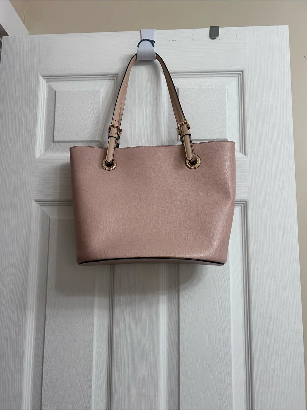 Michael Kors Jet Set pebbled leather tote in soft blush pink with gold tone hard